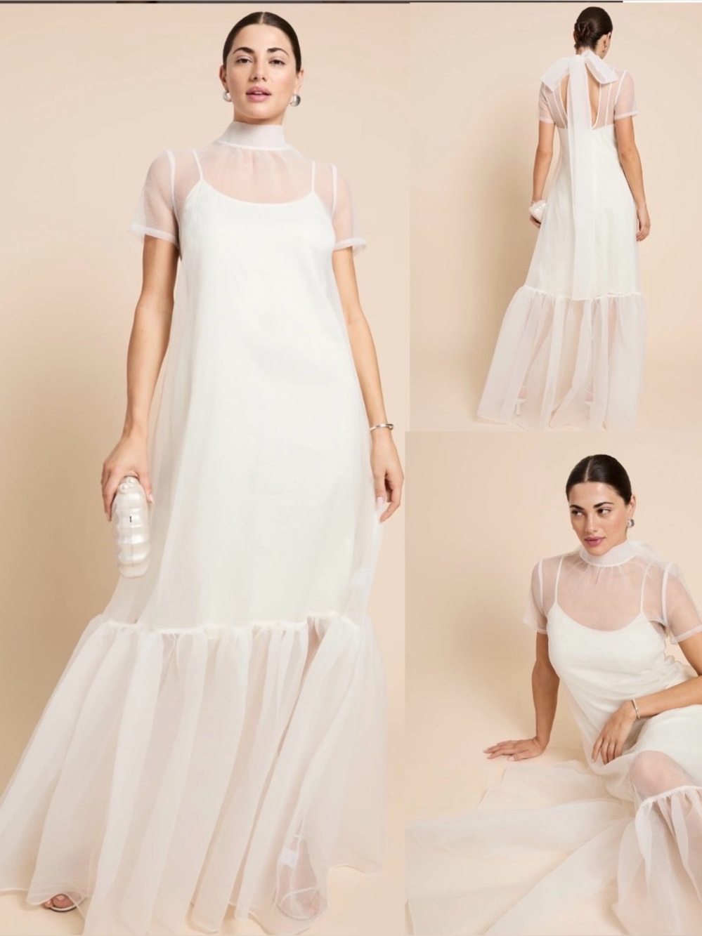 o.p.t. CAARA  Melody Dress Elegant off White Sheer Overlay Maxi Dress sz XL